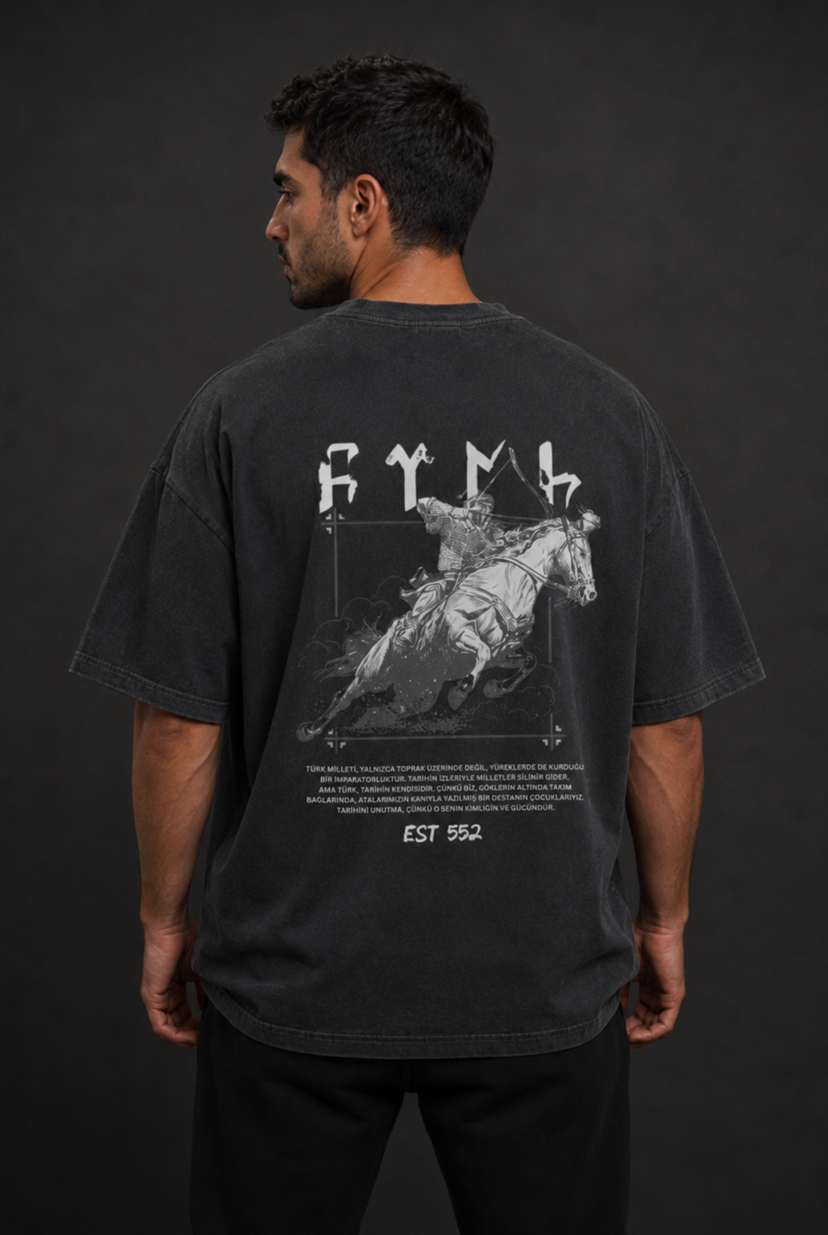 Göktürk Washed Oversized T-Shirt – Design 2 – Produktansicht