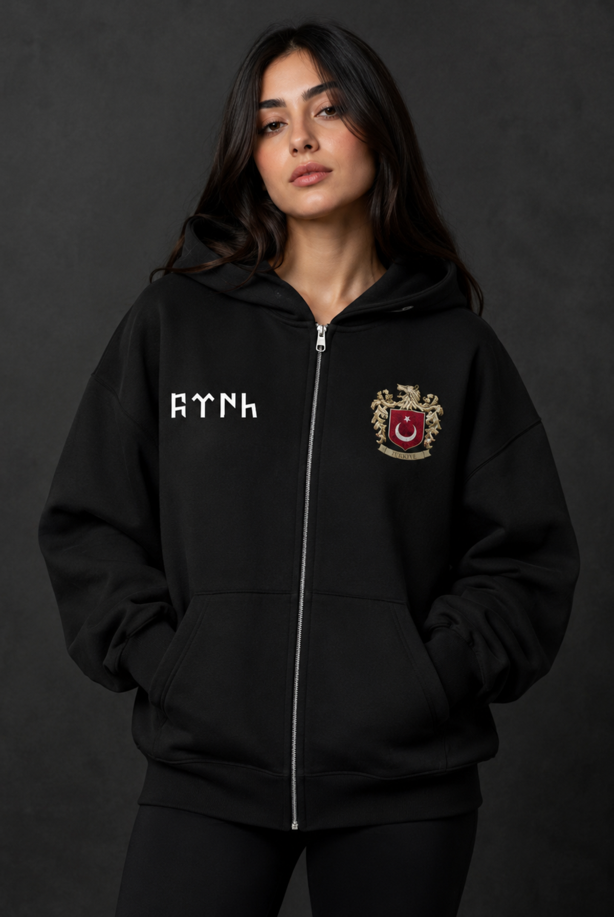 Göktürk Oversized Zipper Hoodie – Design 3 – Produktansicht