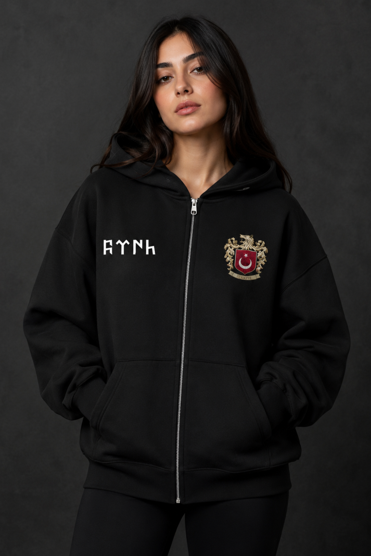 Göktürk Oversized Zipper Hoodie – Design 3 – Produktansicht