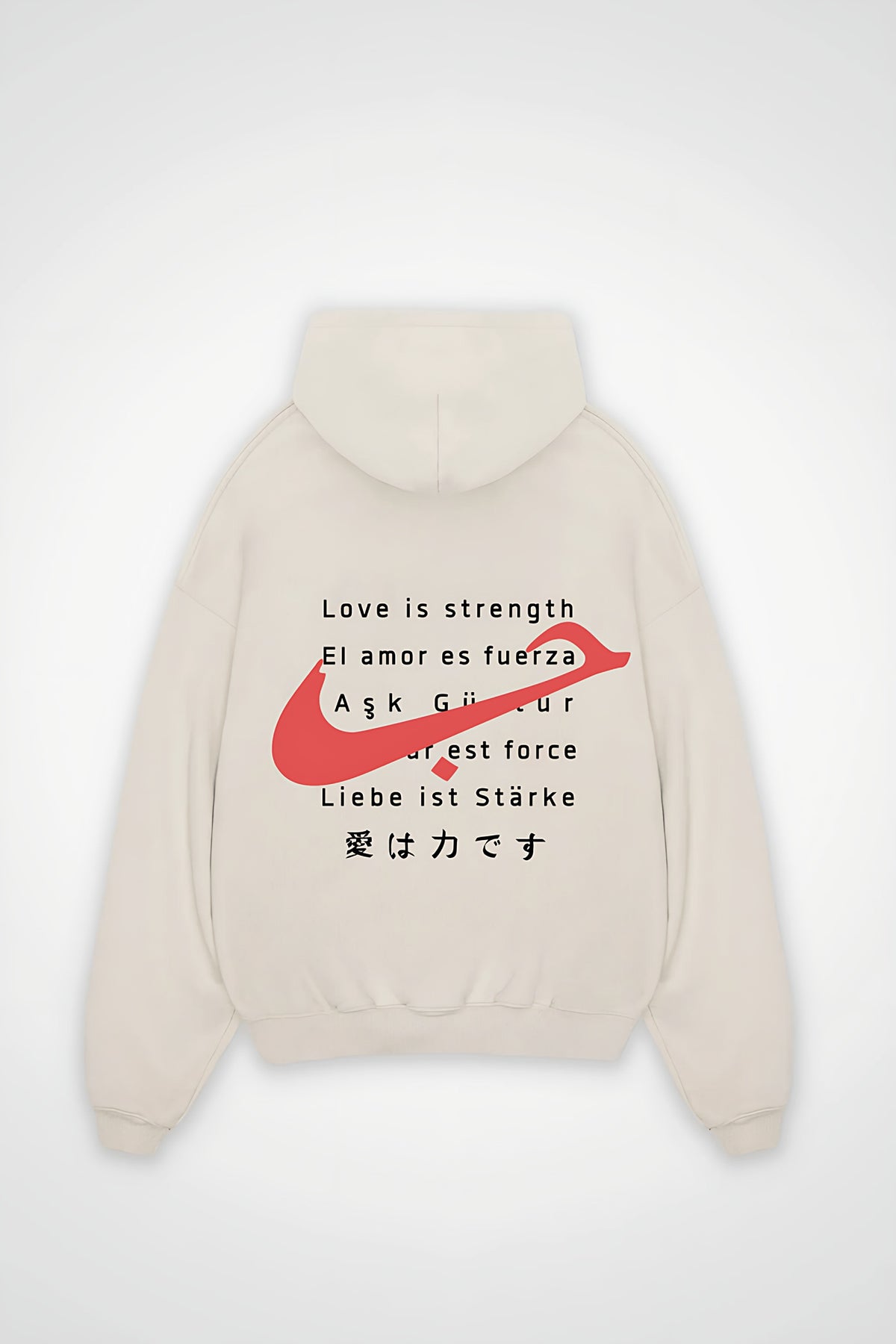 Ask Oversized Hoodie in White Sand – Backprint-Design
