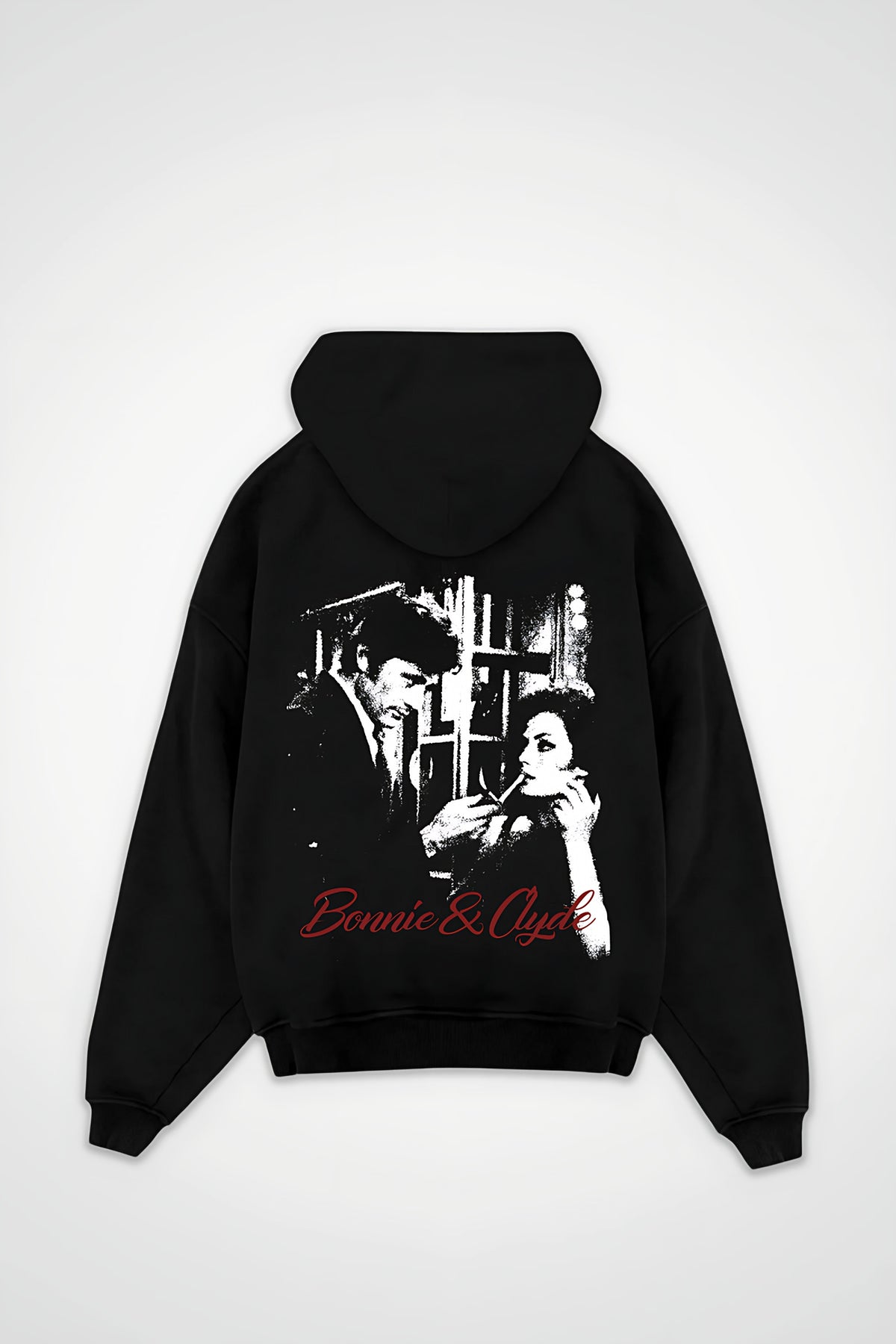 Bonnie & Clyde Oversized Hoodie in Schwarz (Black) – Backprint-Design
