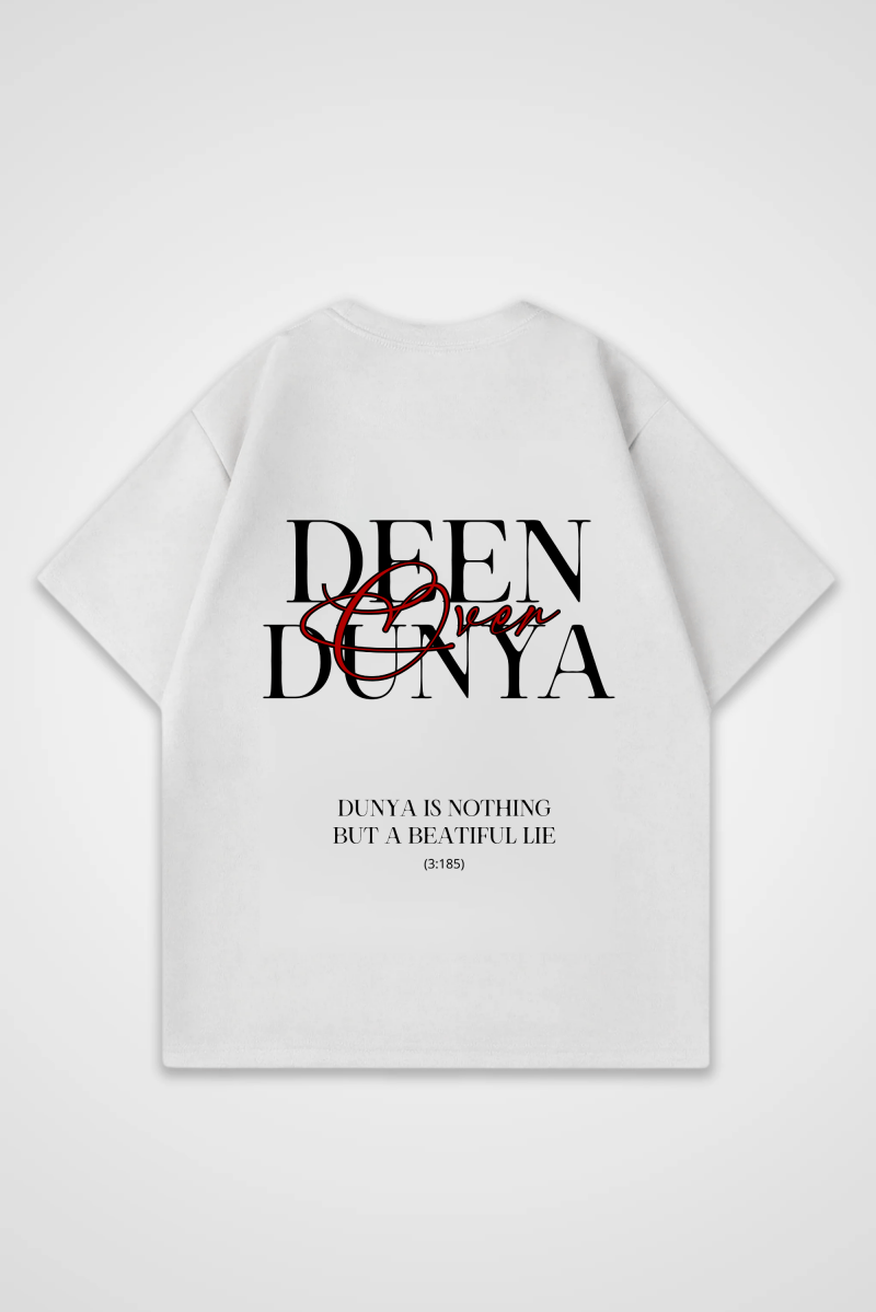 Deen Oversized T-Shirt – Sabr in Weiß (White) – Backprint-Design