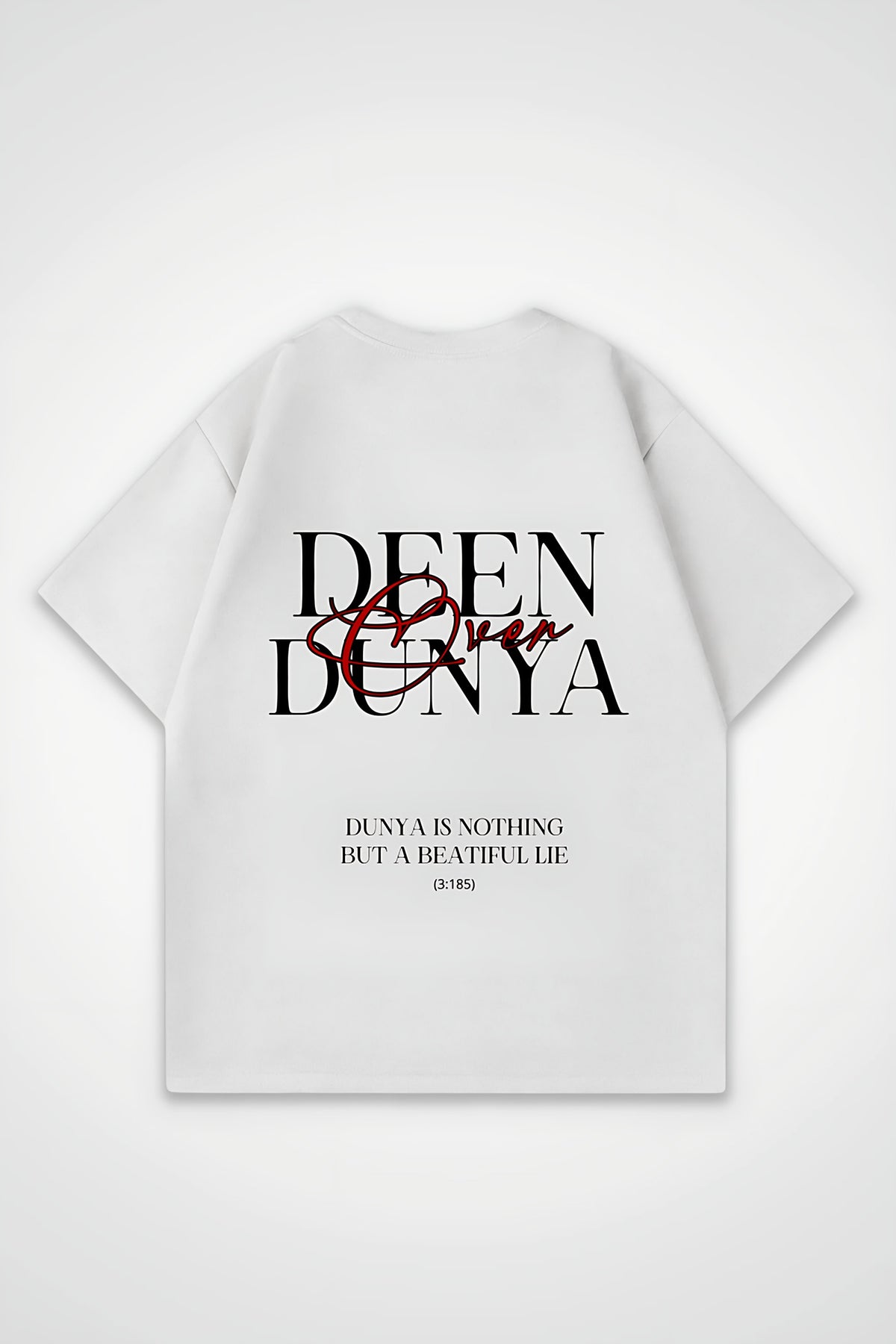 Deen Oversized T-Shirt – Sabr in Weiß (White) – Backprint-Design