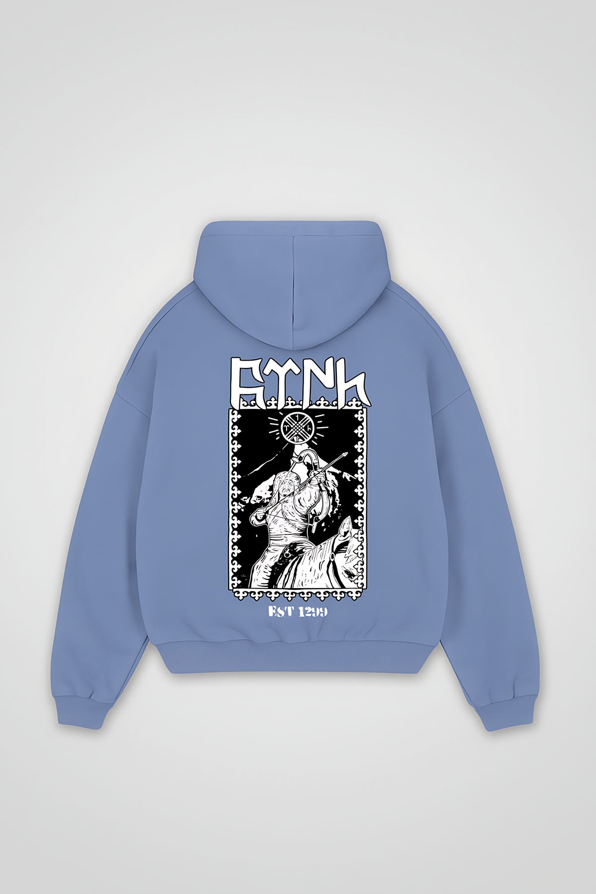 Göktürk Oversized Hoodie – Alp in Powder Blue – Backprint-Design