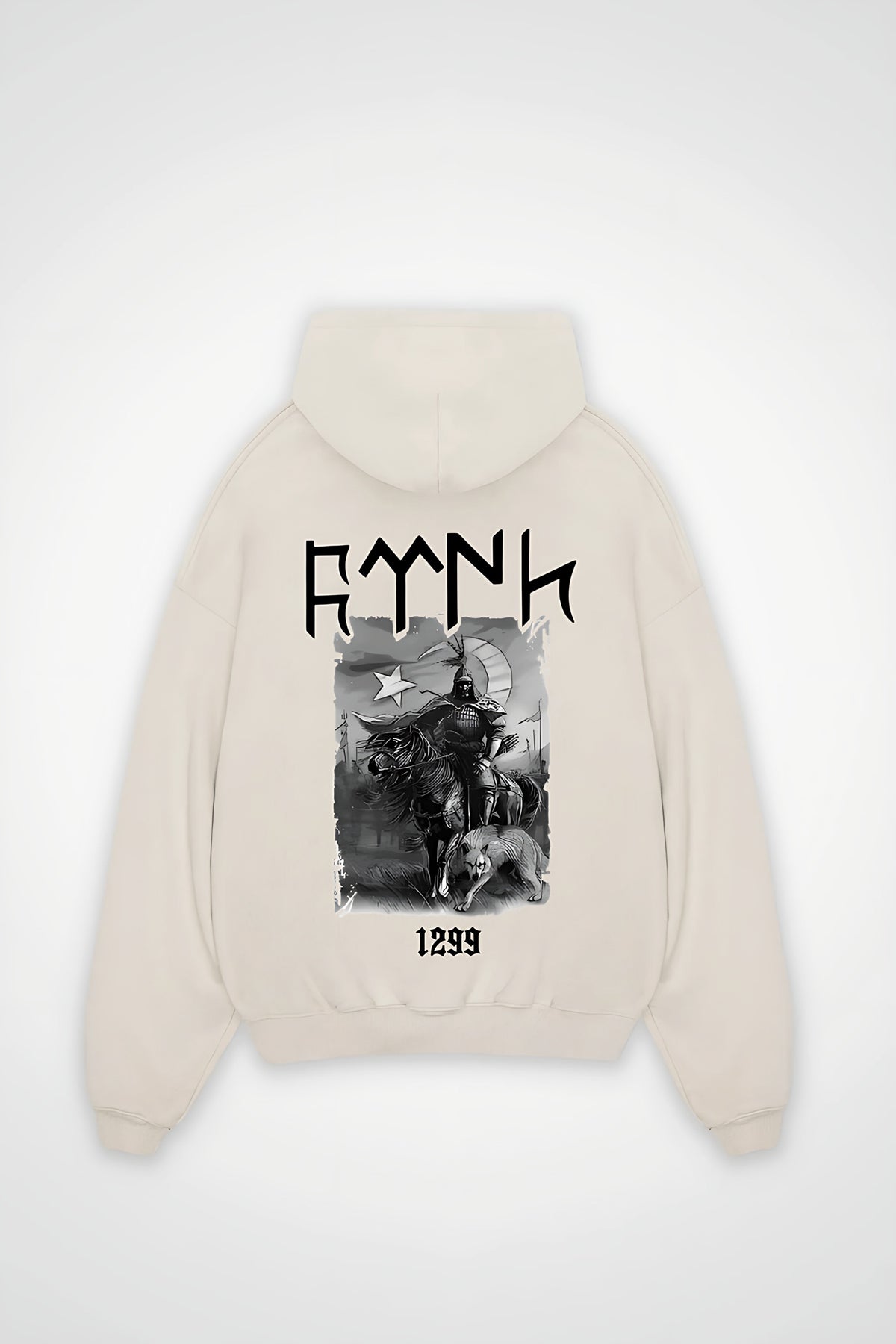 Göktürk Oversized Hoodie – Töre in White Sand – Backprint-Design