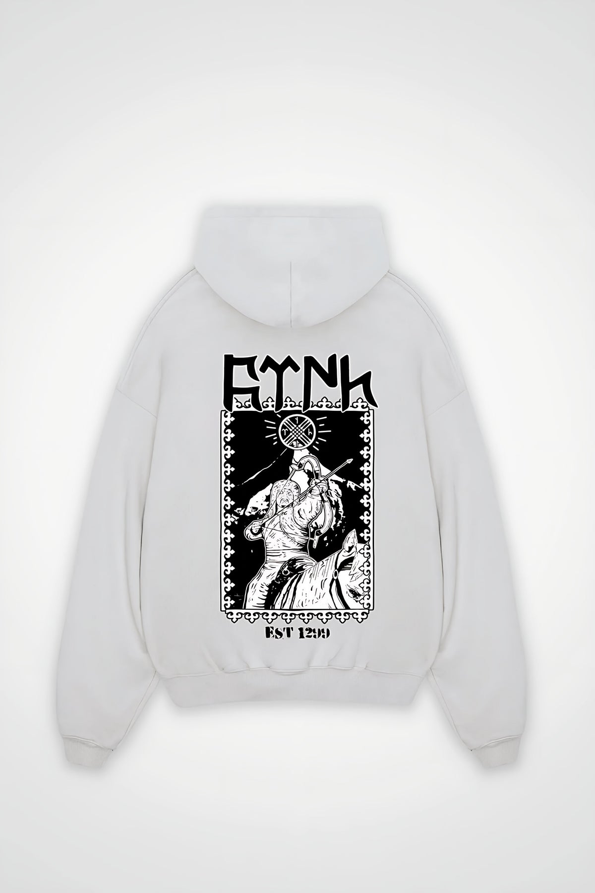 Göktürk Oversized Hoodie – Alp in Weiß (White) – Backprint-Design