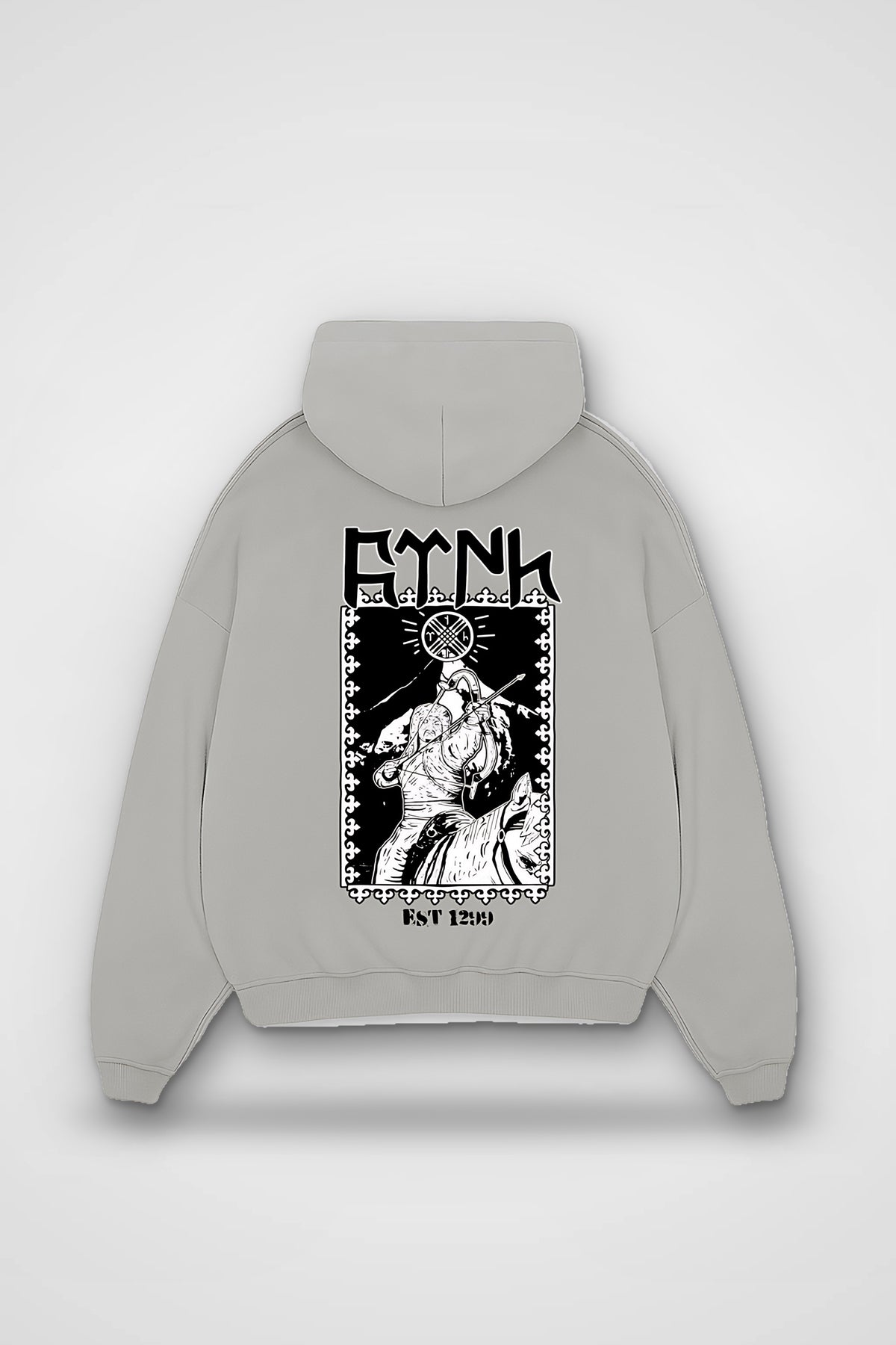 Göktürk Oversized Hoodie – Alp in Light Asphalt – Backprint-Design