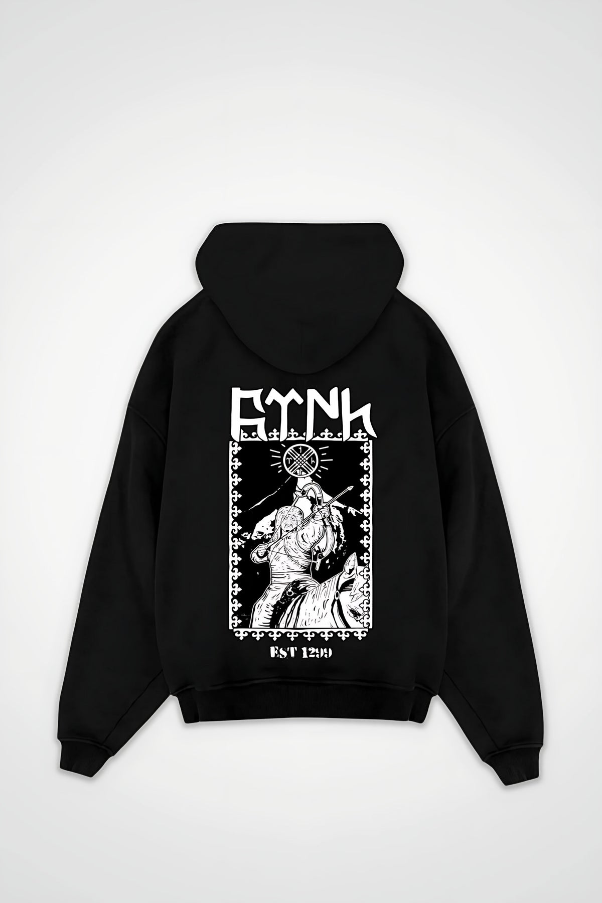 Göktürk Oversized Hoodie – Alp in Schwarz (Black) – Backprint-Design