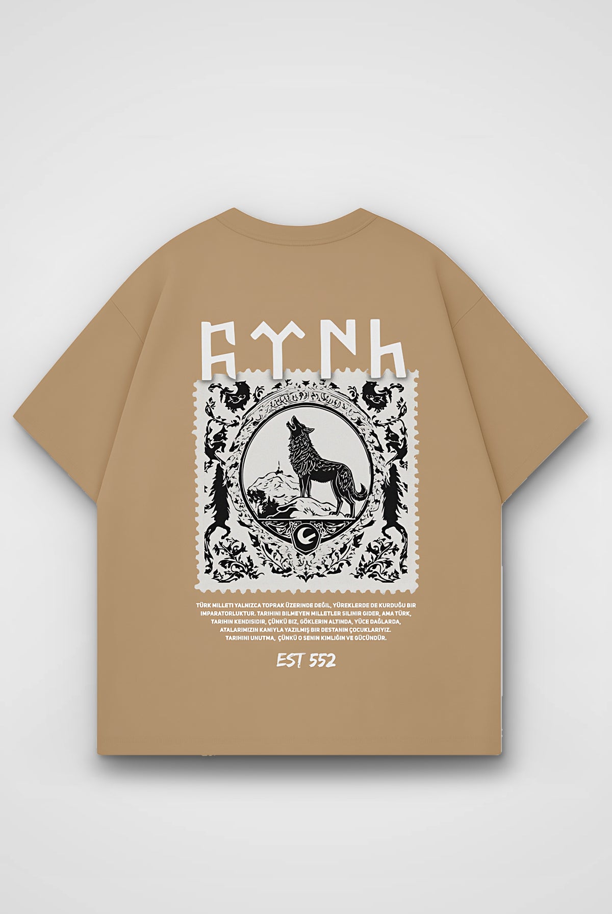 Göktürk Oversized T-Shirt – Orhun Backprint in Amber – Backprint-Design