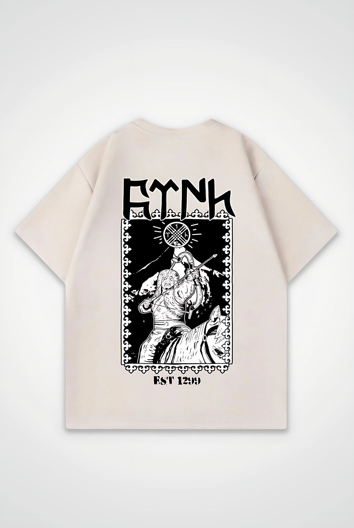 Göktürk Oversized T-Shirt – Bengü in Sand – Backprint-Design