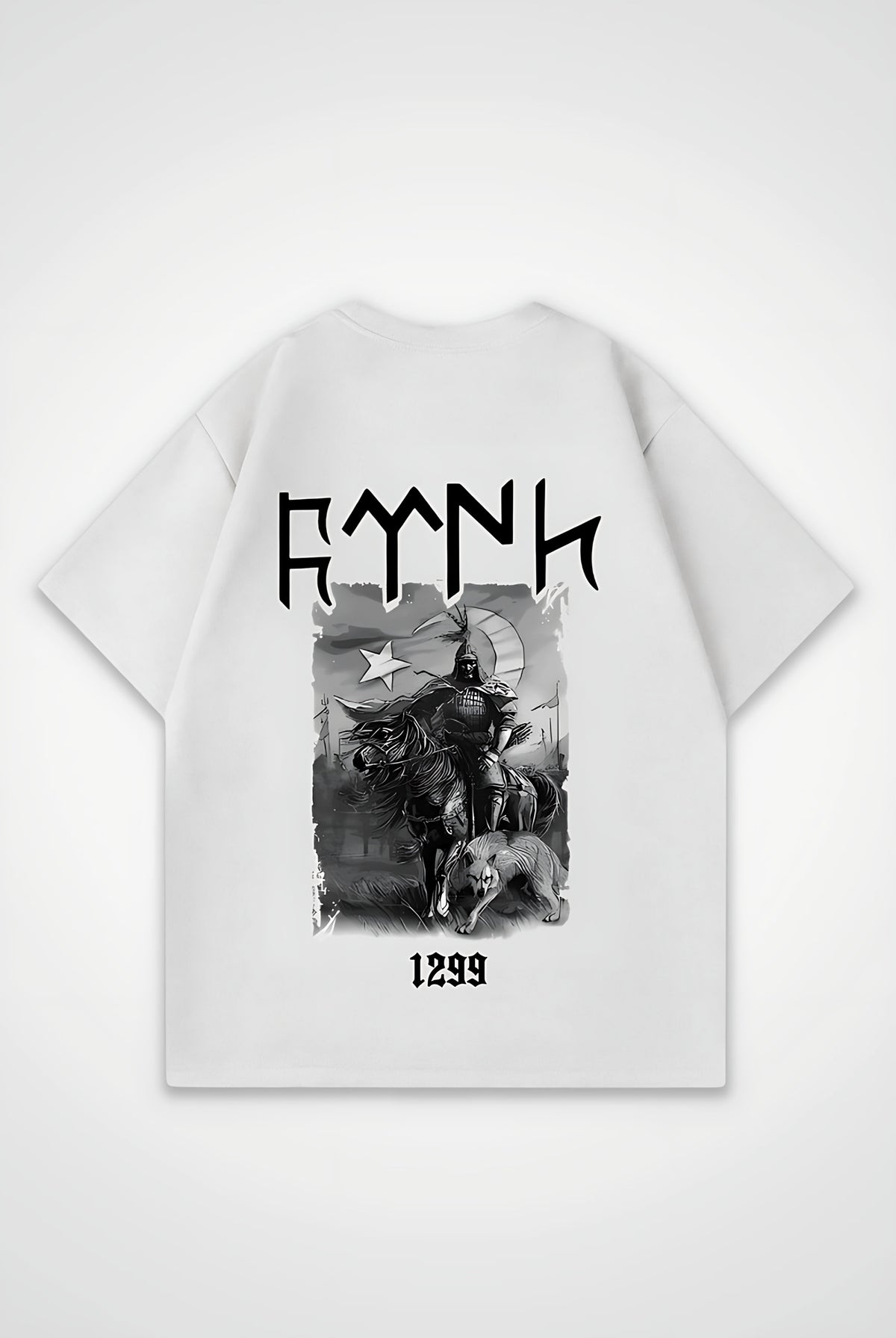 Göktürk Oversized T-Shirt – Turan in Weiß (White) – Backprint-Design