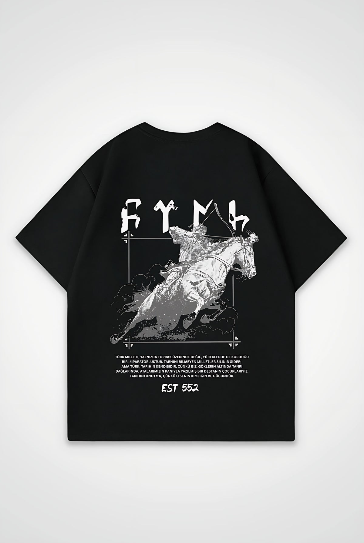 Göktürk Oversized T-Shirt – Yurt in Schwarz (Black) – Backprint-Design