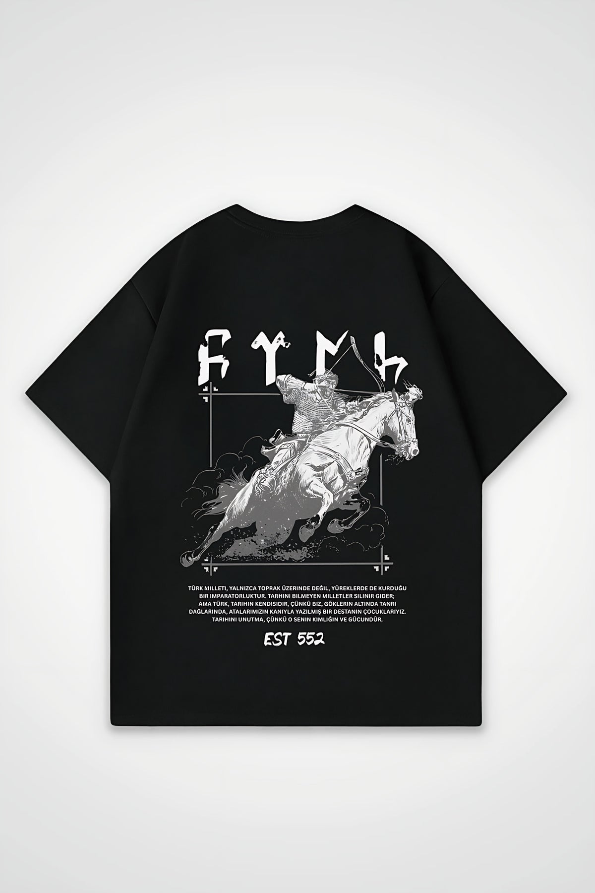 Göktürk Oversized T-Shirt – Yurt in Schwarz (Black) – Backprint-Design