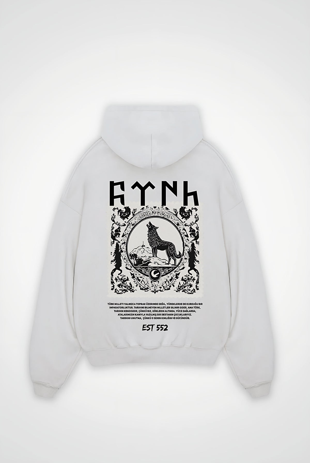 Göktürk Oversized Zipper Hoodie – Töre in Weiß (White)