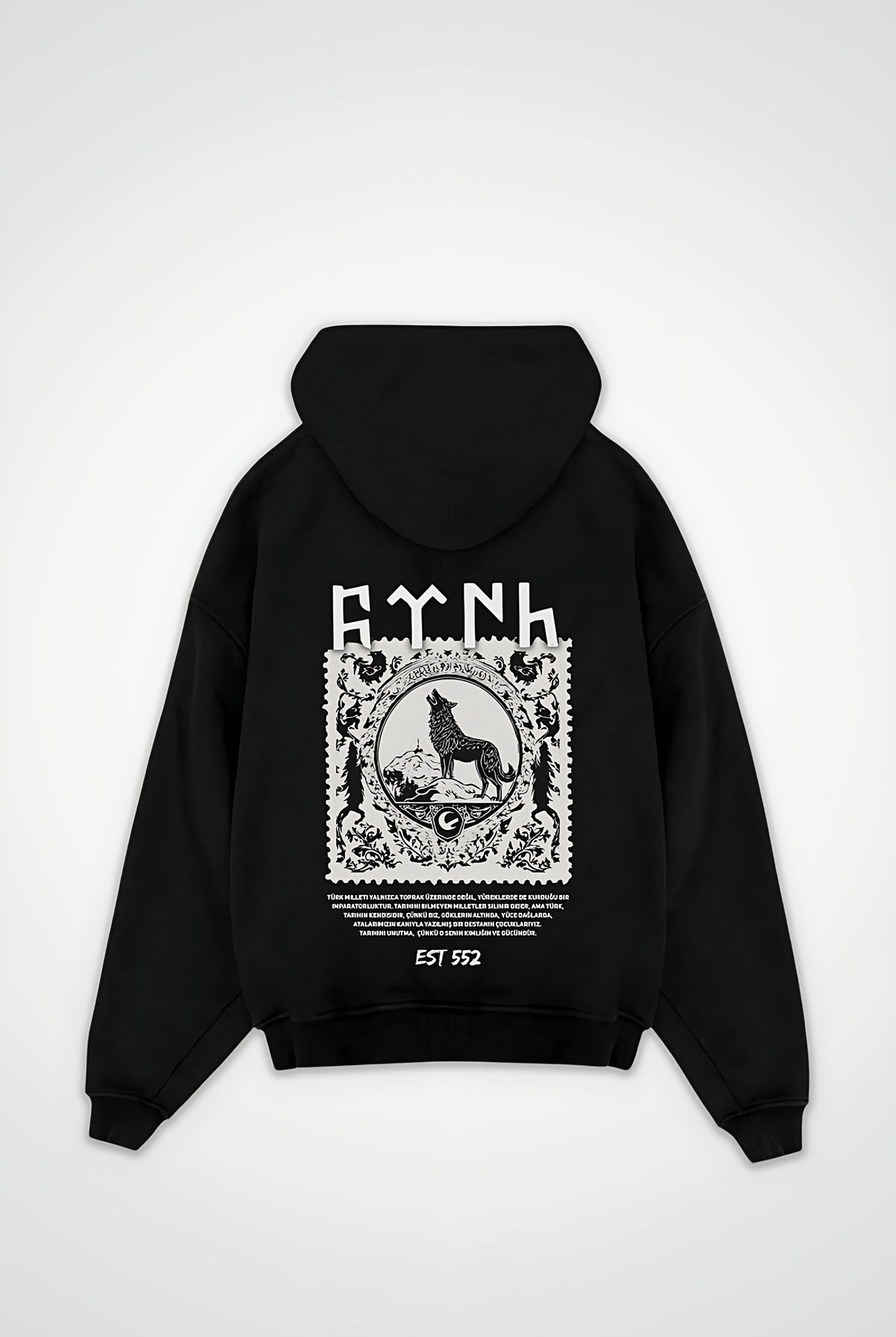 Göktürk Oversized Zipper Hoodie – Töre – Black