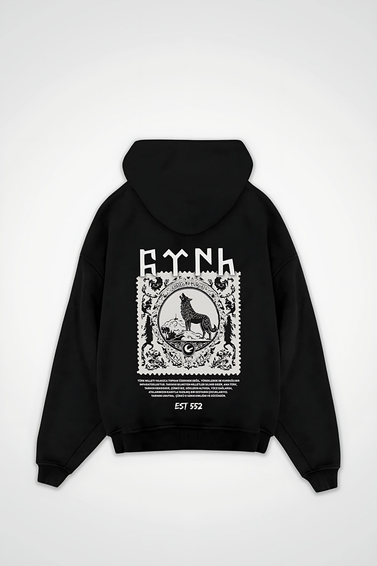 Göktürk Oversized Zipper Hoodie – Töre – Black