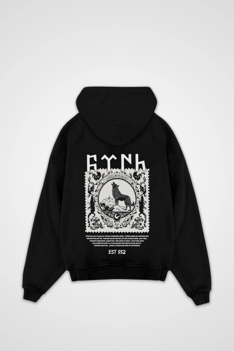 Göktürk Oversized Hoodie – Börü in Schwarz (Black)