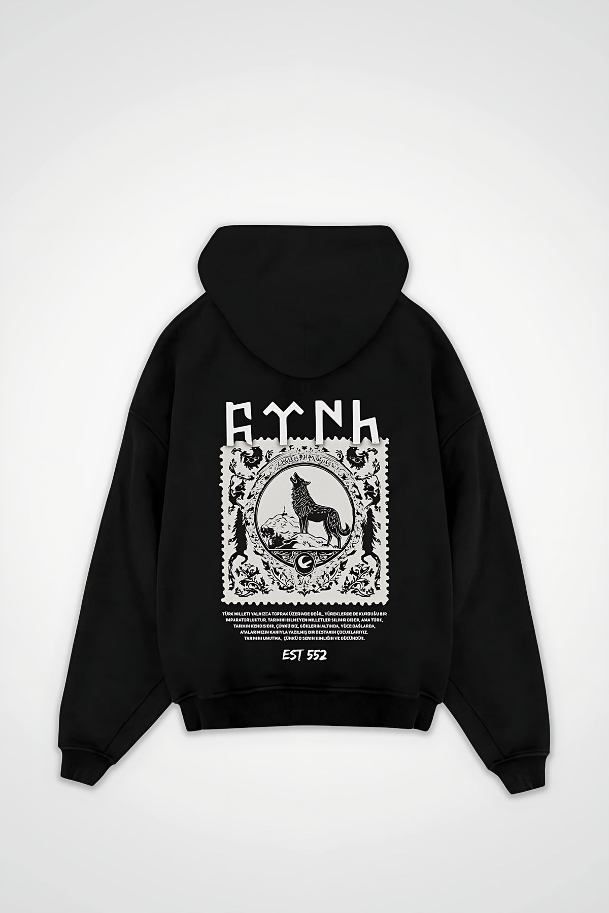 Göktürk Oversized Hoodie – Börü in Schwarz (Black)