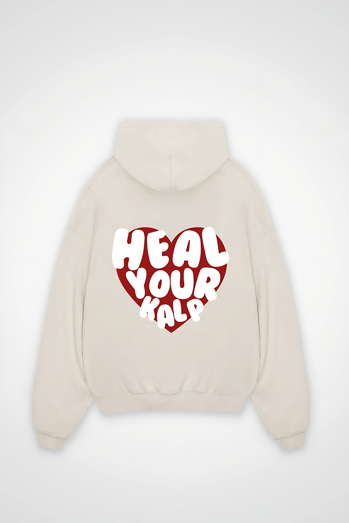 Kalp Oversized Zipper Hoodie – Sevgi in White Sand – Backprint-Design