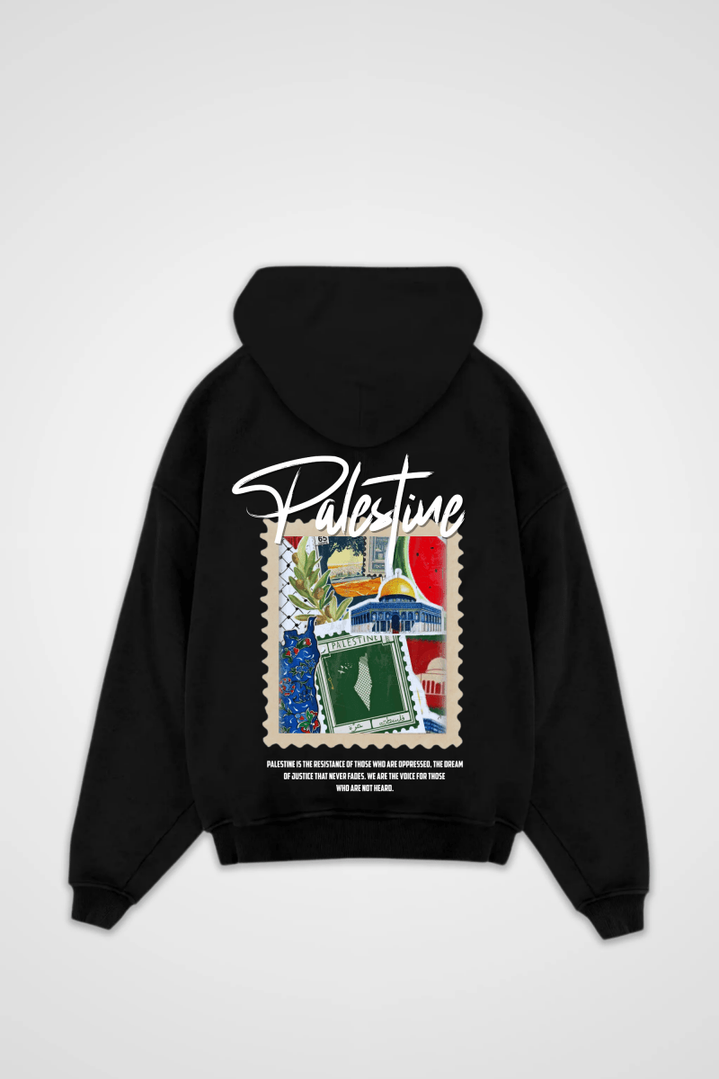 Palestine Oversized Hoodie – Birlik in Schwarz (Black) – Backprint-Design