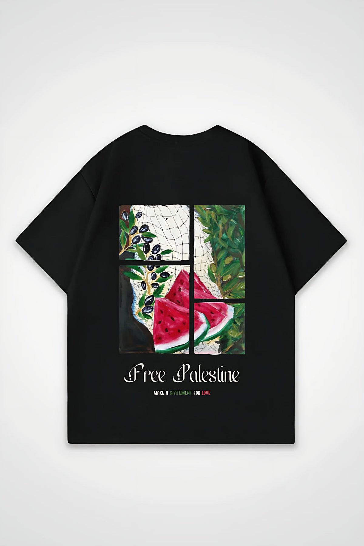 Palestine Oversized T-Shirt in Schwarz (Black) – Backprint-Design