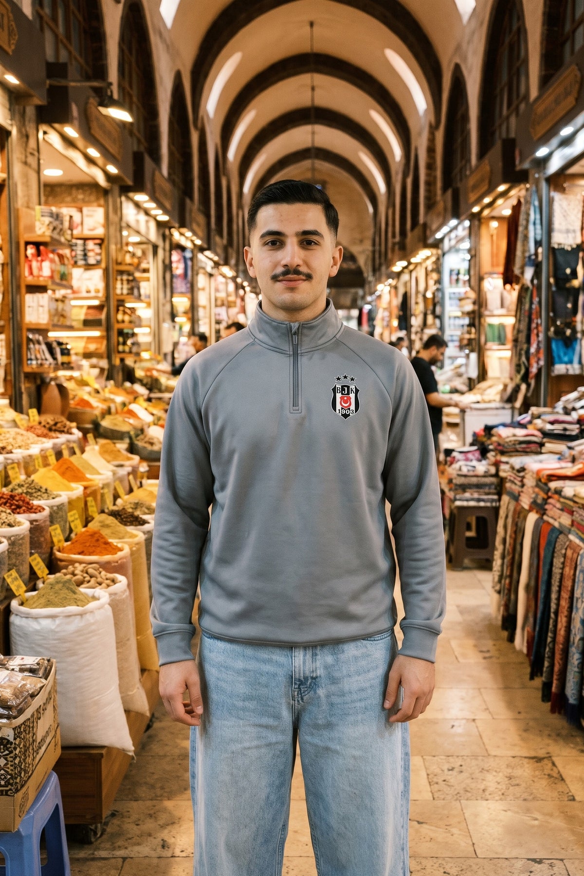 Beşiktaş Zip Longsleeve in Grau – Model-Foto Damen