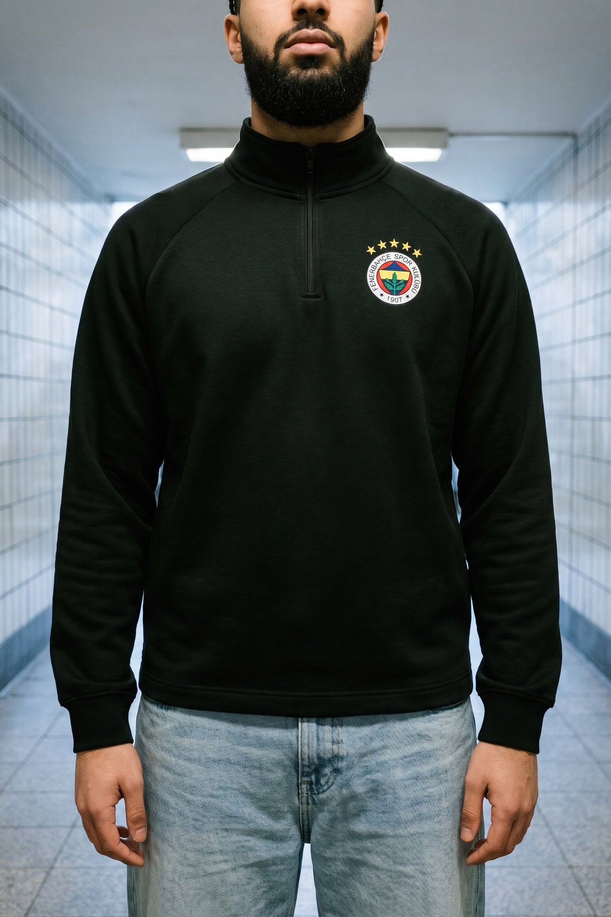 Fenerbahçe Zip Longsleeve Sarı Lacivert in Grau – Model-Foto Damen