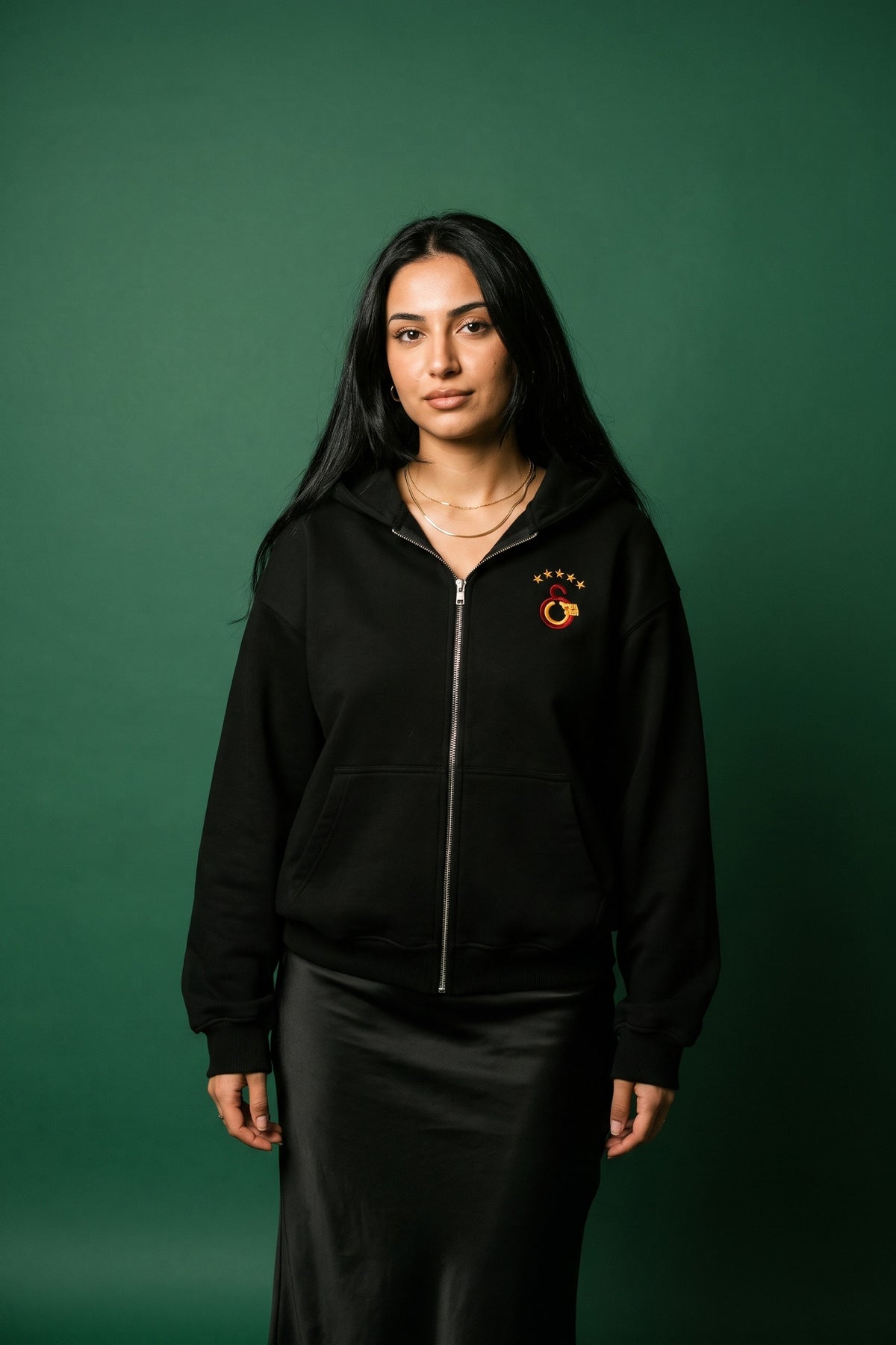 REALSTIL Galatasaray Oversized Zipper Hoodie Black – Model Damen