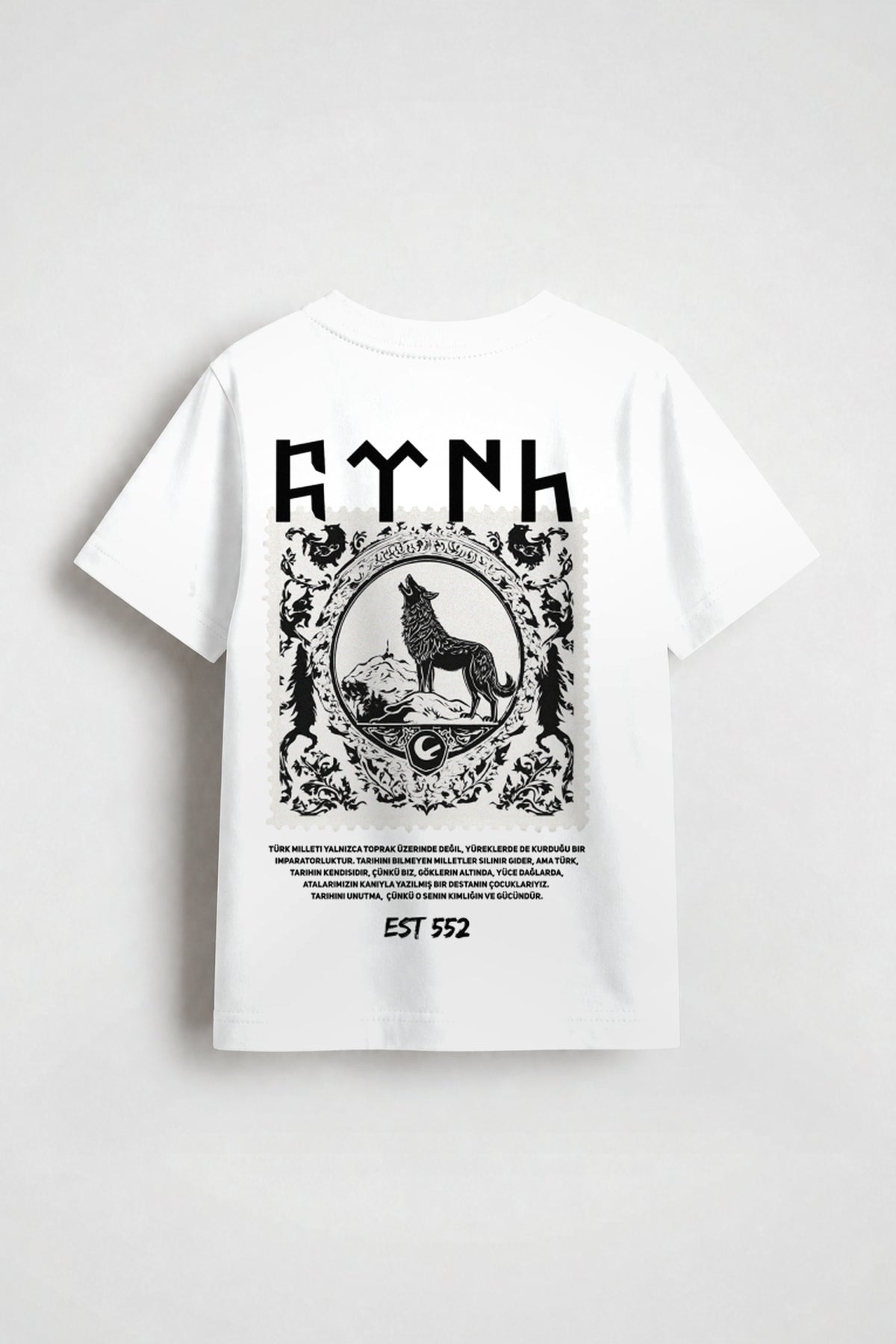 Göktürk Kids T-Shirt in Weiß – Rückenprint