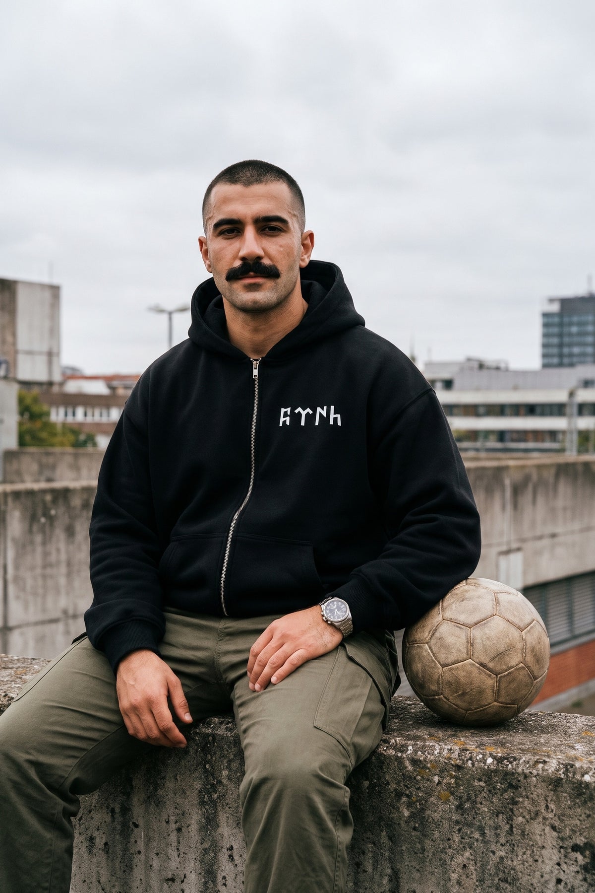 REALSTIL Göktürk Oversized Zipper Hoodie Black – Model Herren