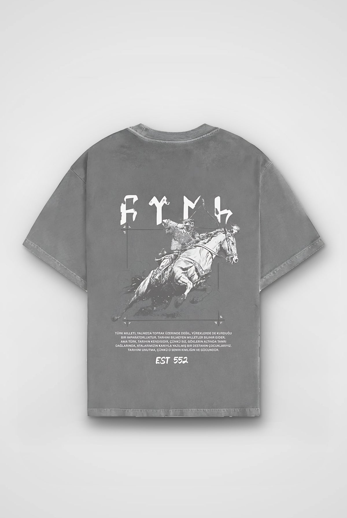 Göktürk Töre Washed T-Shirt in Washed Grey – Produktbild Rückenprint