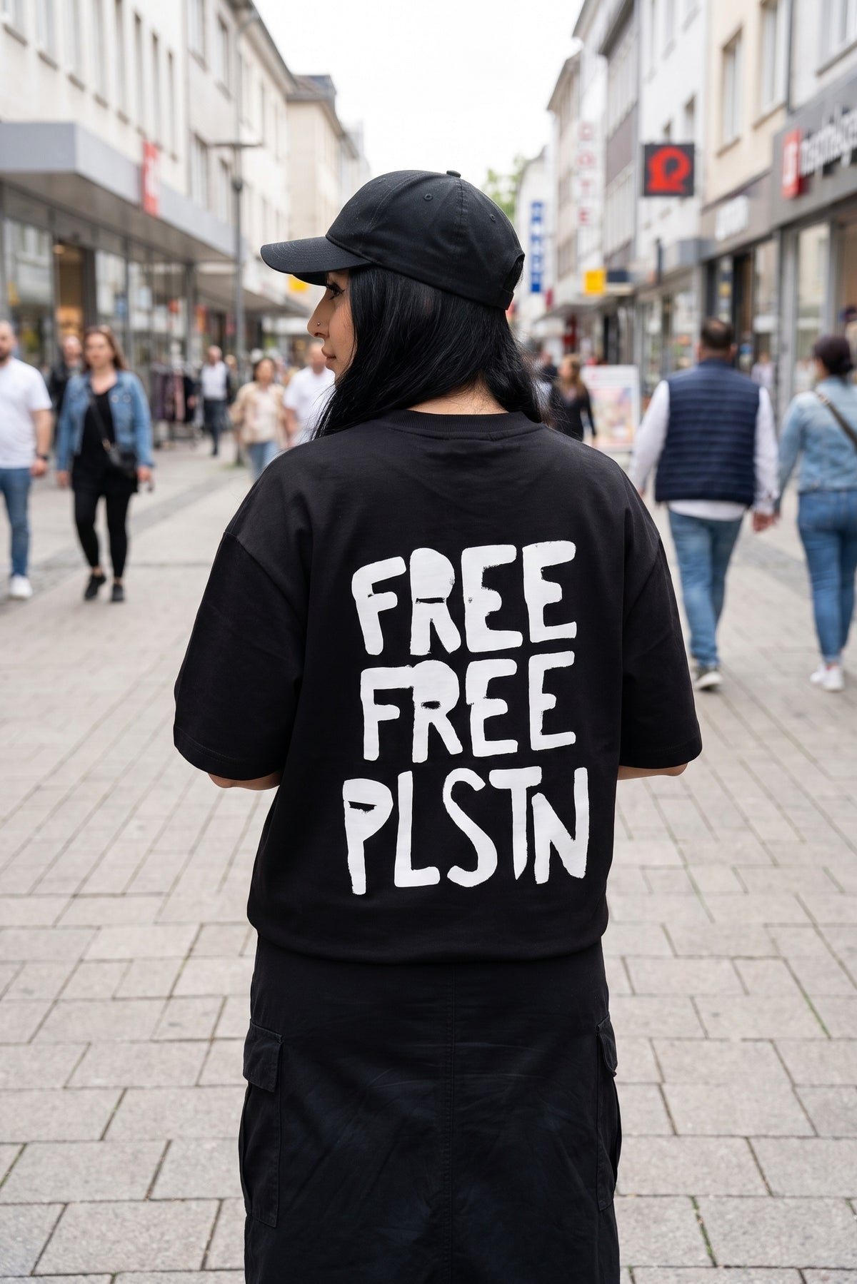 REALSTIL Palestine Oversized T-Shirt Black – Model Damen