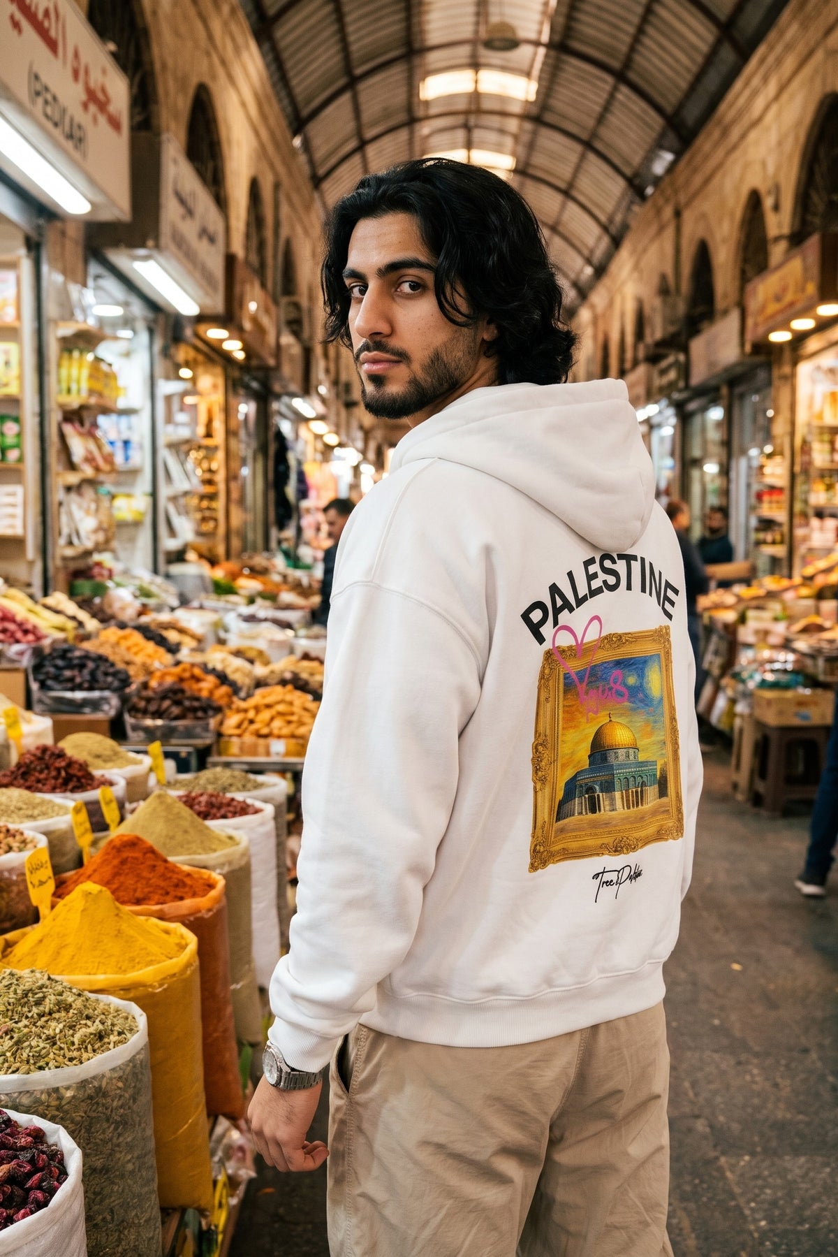 REALSTIL Palestine Oversized Zipper Hoodie White – Model Herren