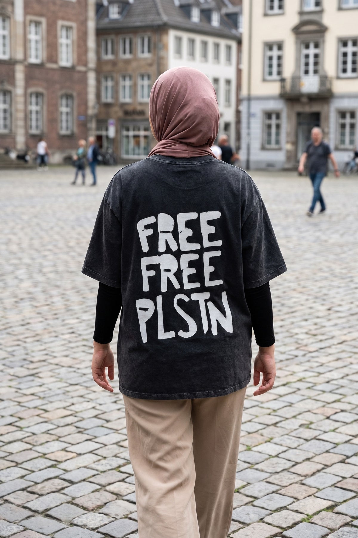 Palestine Washed T-Shirt in Washed Black – Model-Foto Damen, Rückenprint