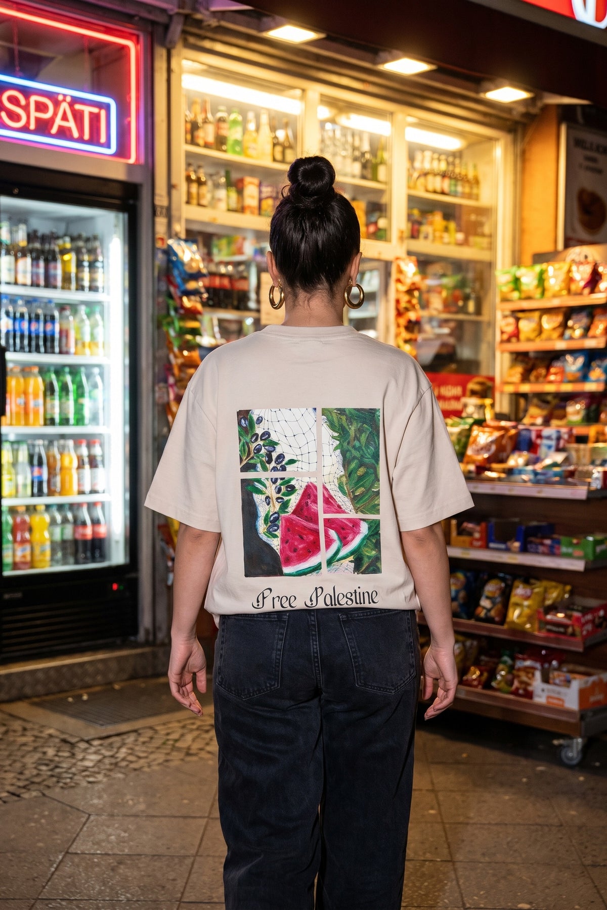REALSTIL Palestine Oversized T-Shirt Sand – Model Damen