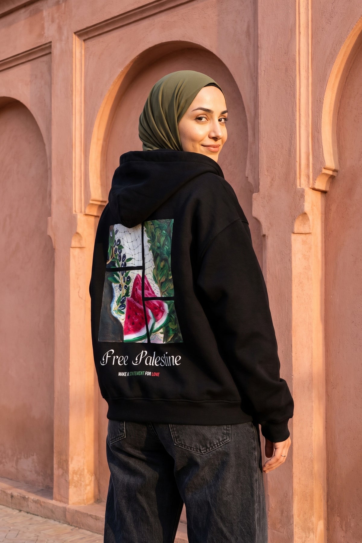 REALSTIL Palestine Oversized Zipper Hoodie Black – Model Damen