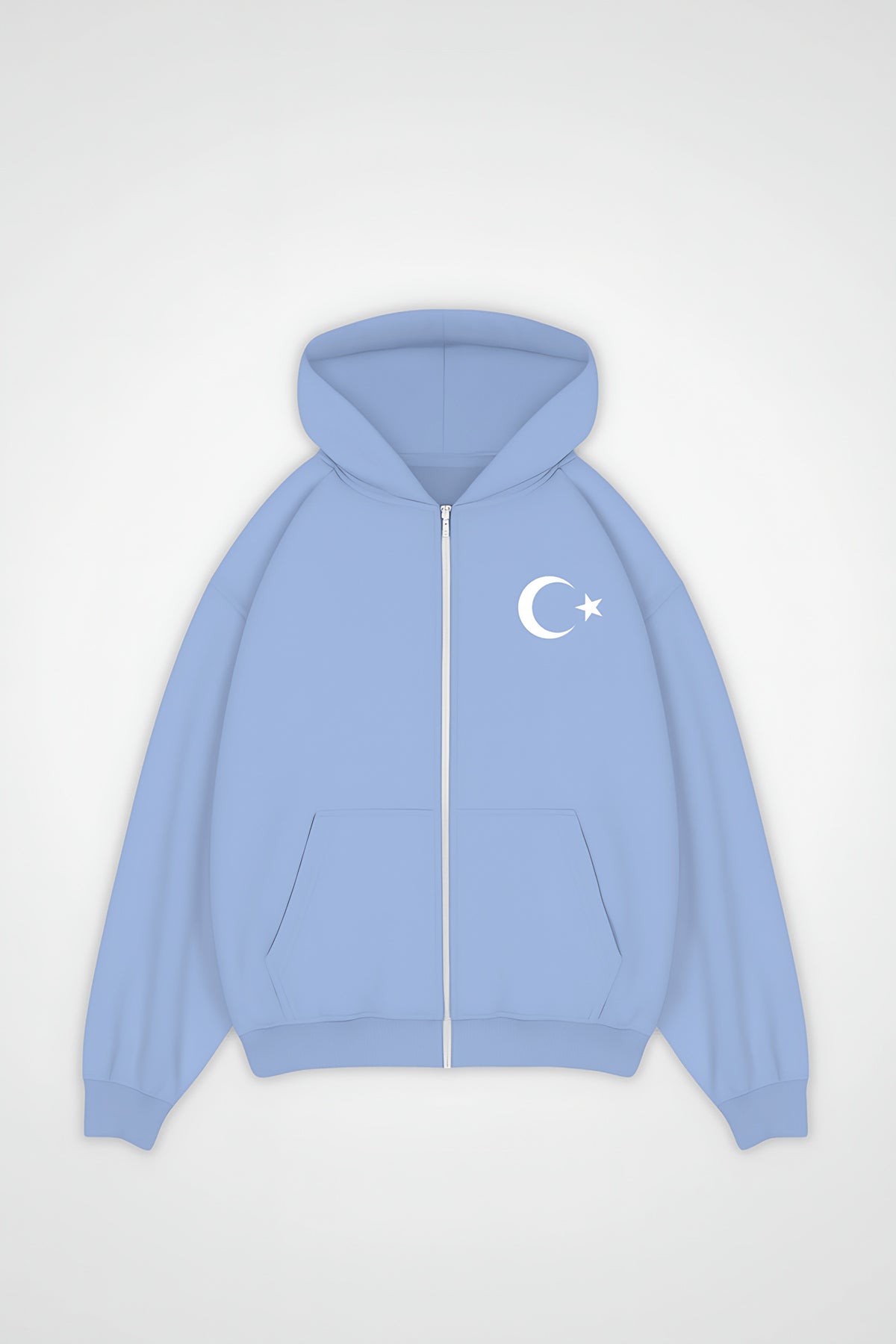 Türkiye Oversized Zipper Hoodie – Ay Yıldız in Powder Blue