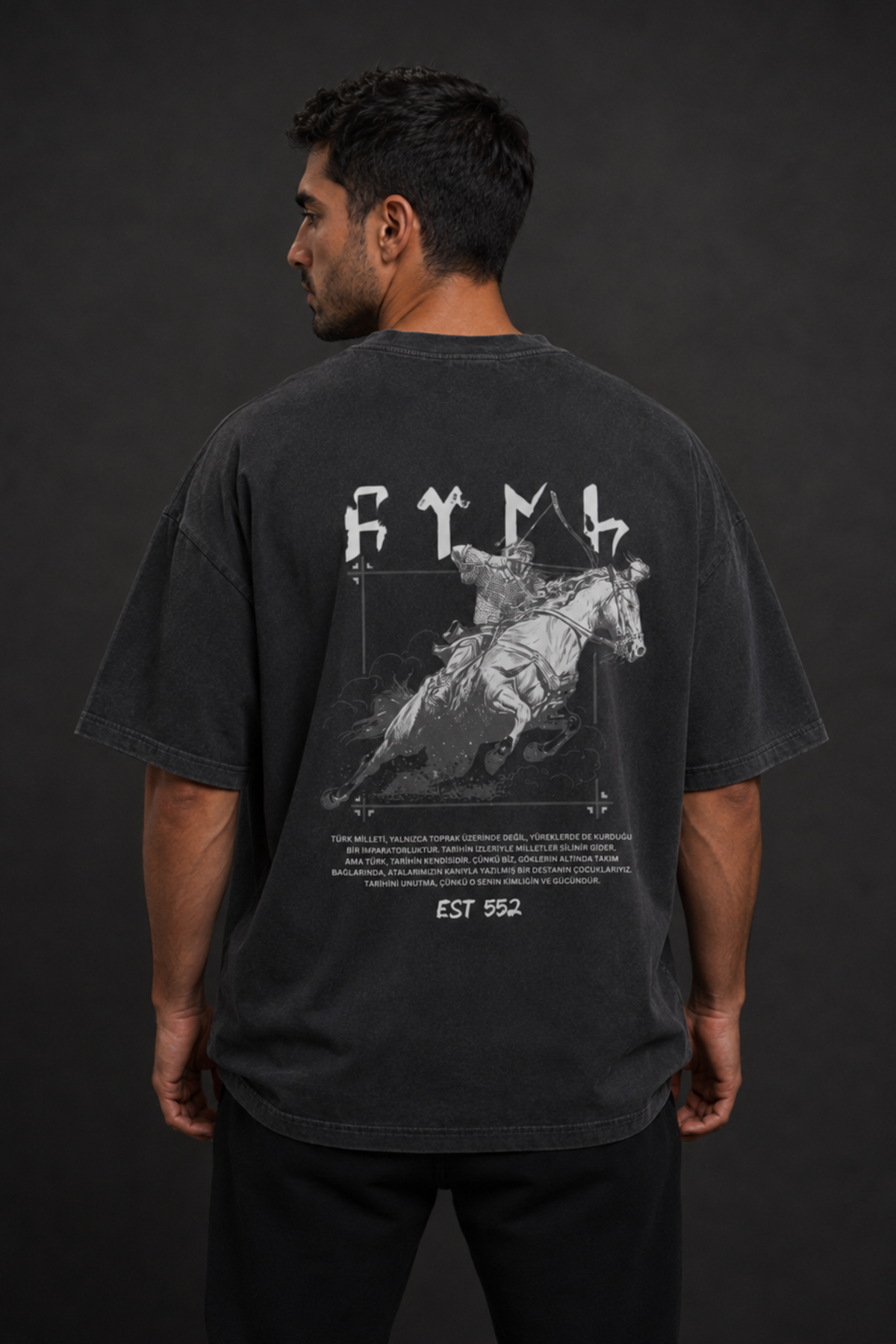Göktürk Washed Oversized T-Shirt – Design 2 – Produktansicht