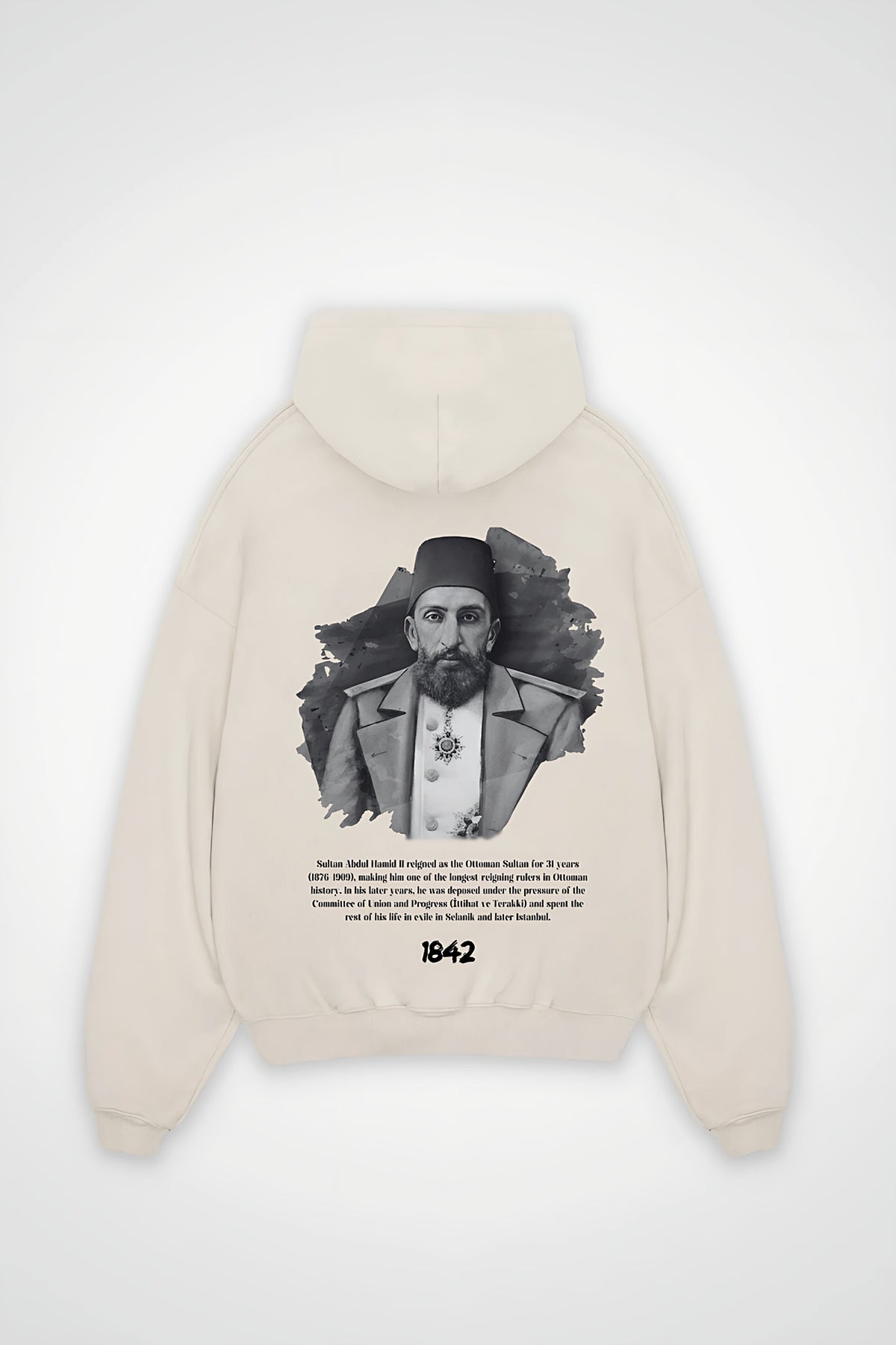 Abdülhamid Sultan Oversized Hoodie in White Sand – Backprint-Design