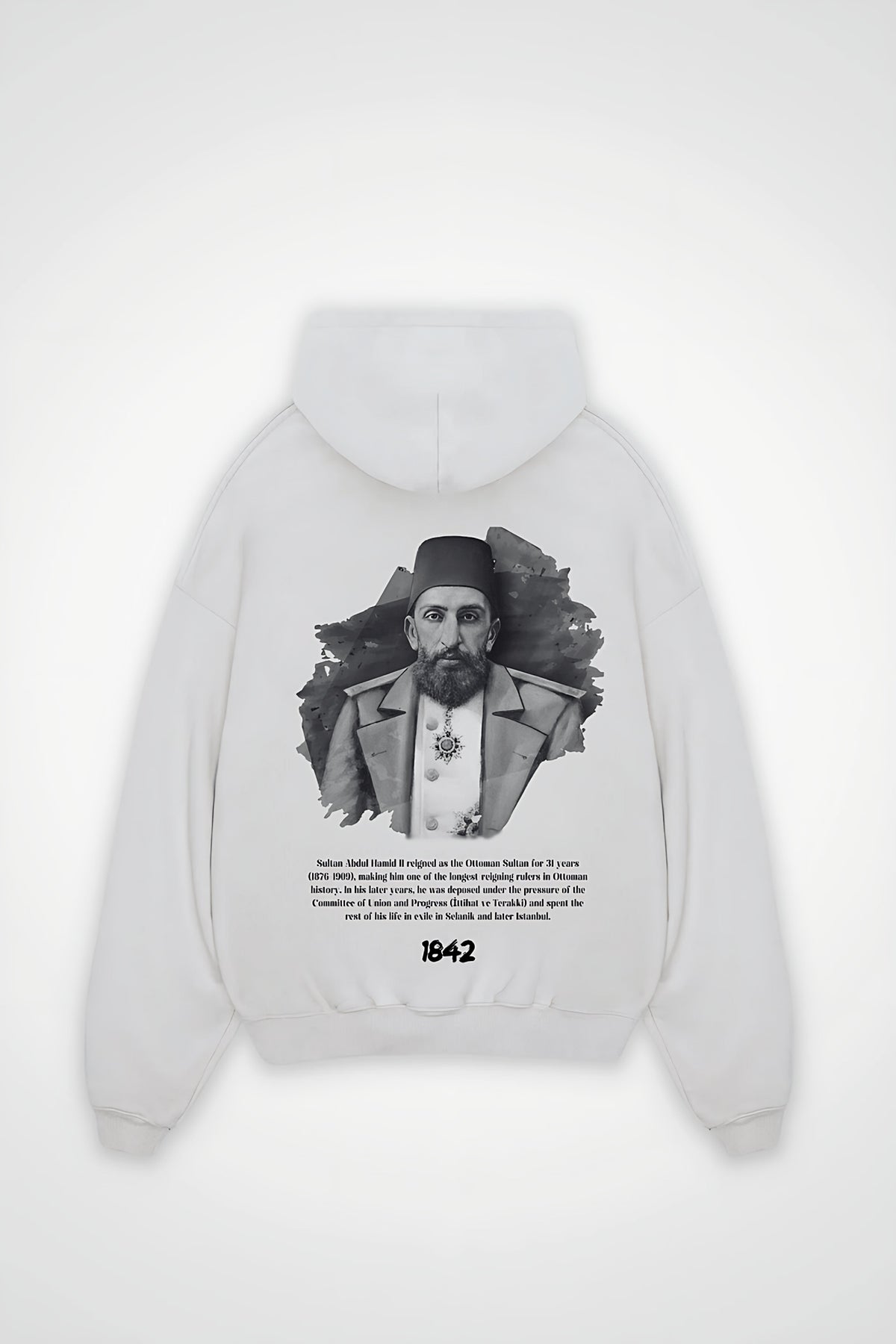 Abdülhamid Sultan Oversized Hoodie in Weiß (White) – Backprint-Design