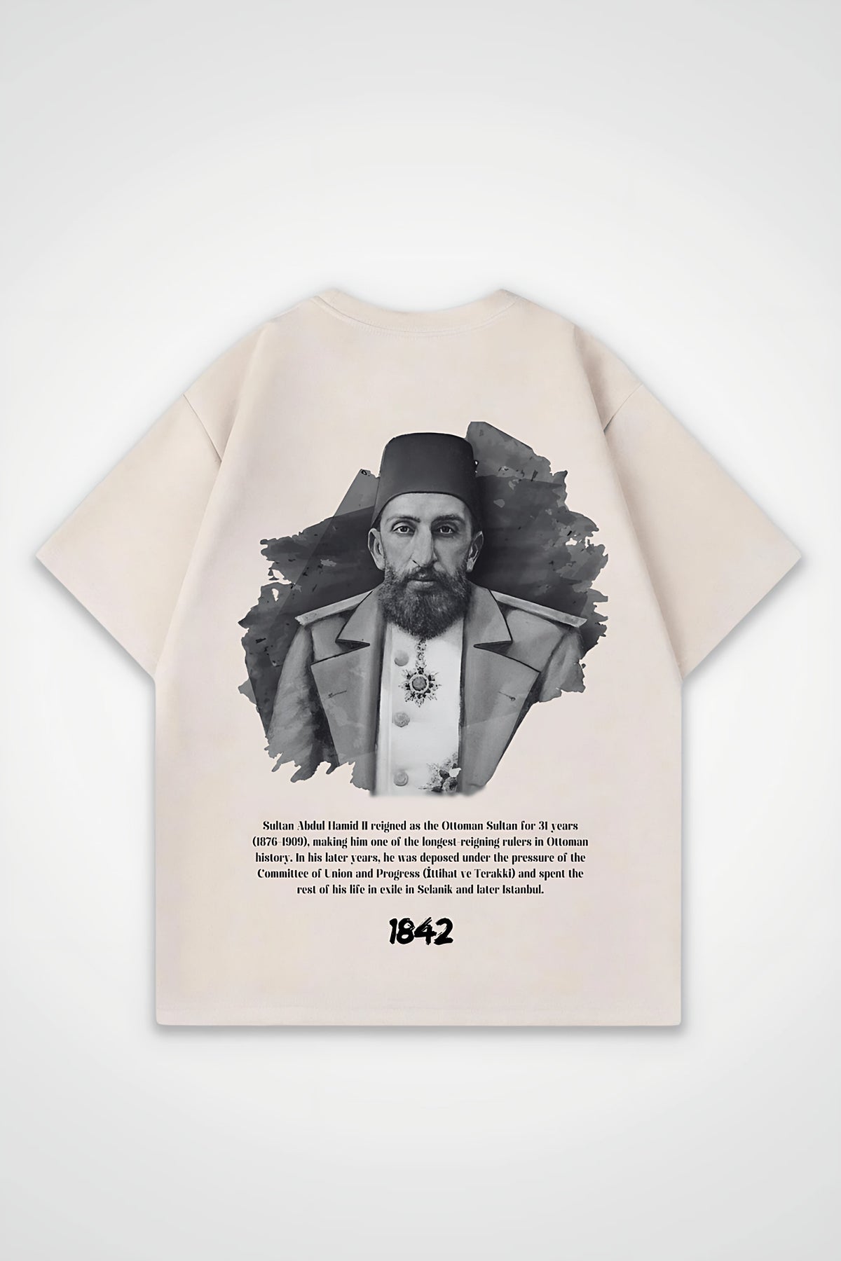 Abdülhamid Sultan Oversized T-Shirt in Sand – Backprint-Design