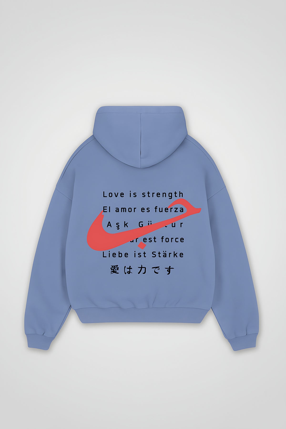Ask Oversized Hoodie in Powder Blue – Backprint-Design