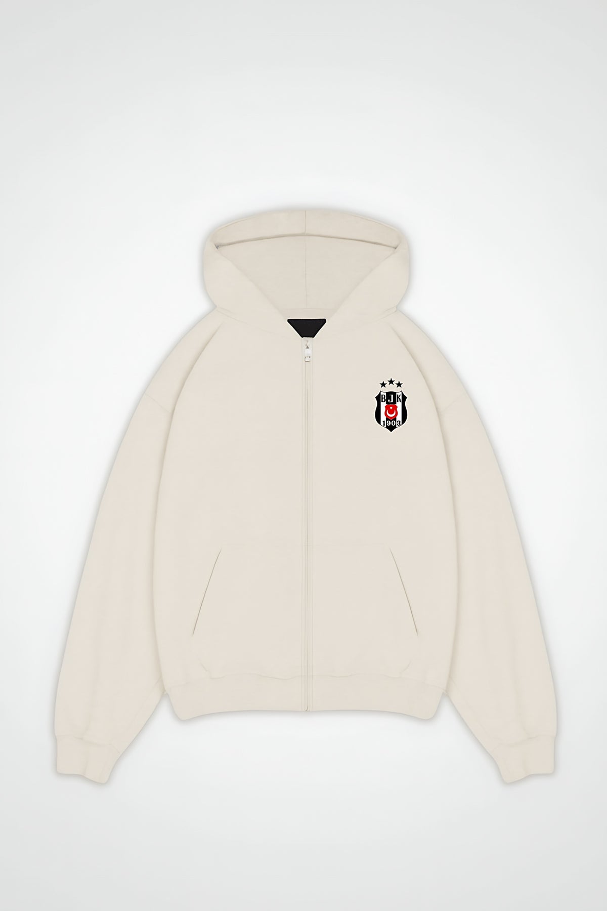 Beşiktaş Oversized Zipper Hoodie in White Sand