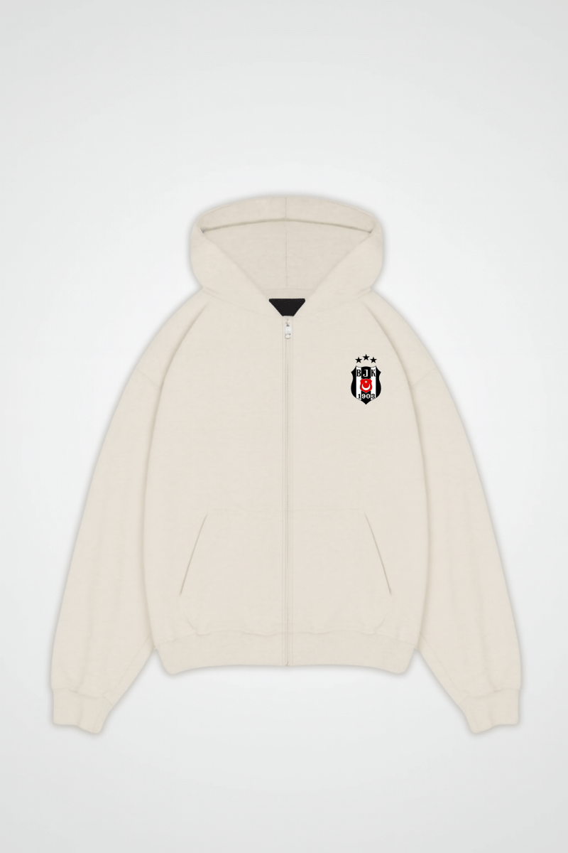 Beşiktaş Oversized Zipper Hoodie – White Sand / L