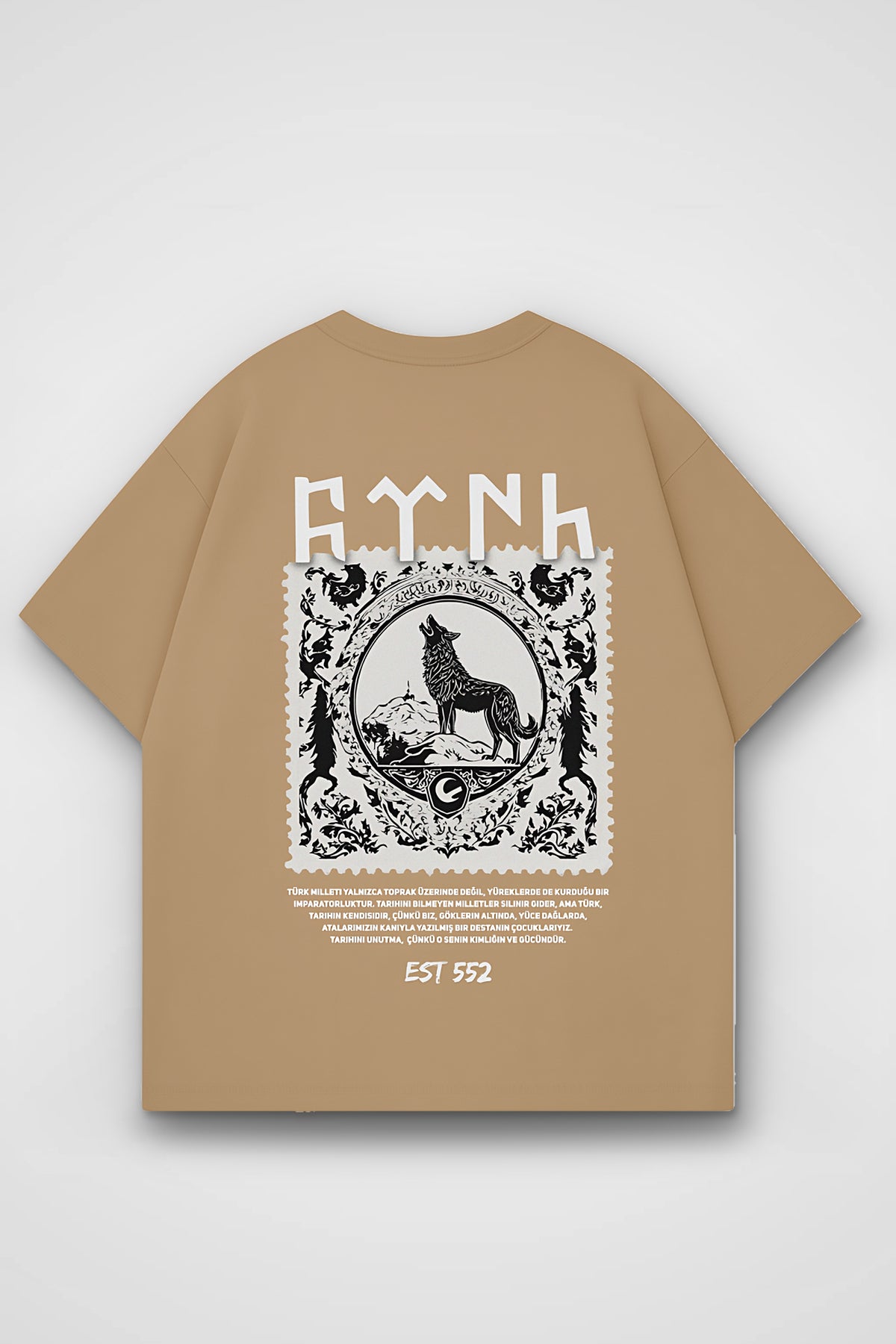 Göktürk Oversized T-Shirt – Orhun Backprint in Amber – Backprint-Design