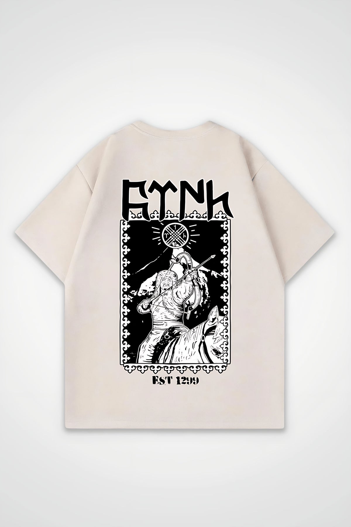 Göktürk Oversized T-Shirt – Bengü in Sand – Backprint-Design