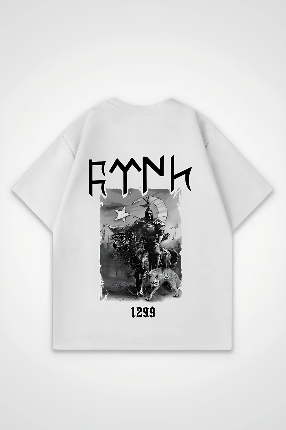 Göktürk Oversized T-Shirt – Turan in Weiß (White) – Backprint-Design