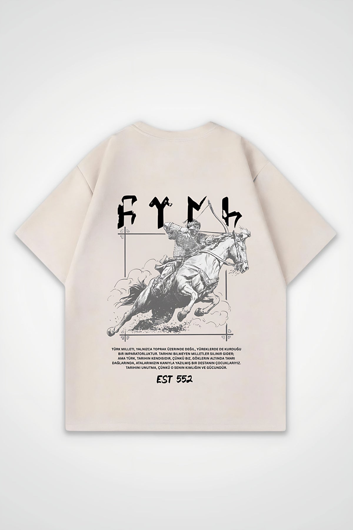 Göktürk Oversized T-Shirt – Yurt in Sand – Backprint-Design