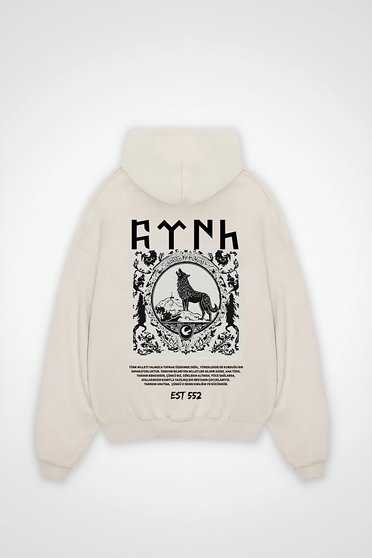 Göktürk Oversized Zipper Hoodie – Töre in White Sand