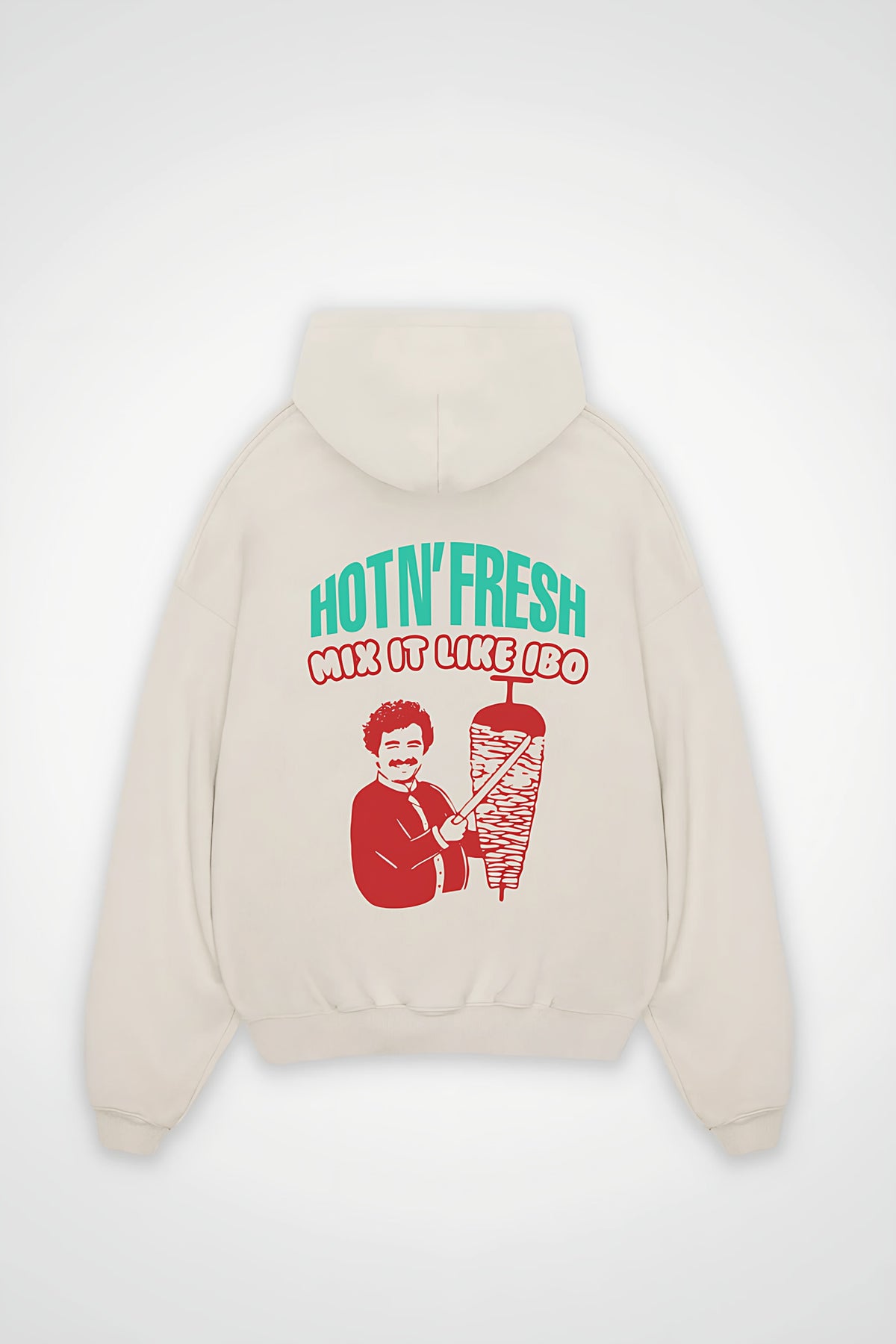 İbrahim Tatlıses Oversized Hoodie in White Sand – Backprint-Design